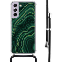 Leuke Telefoonhoesjes Samsung Galaxy S21 FE hoesje met koord - Marmer groen agate