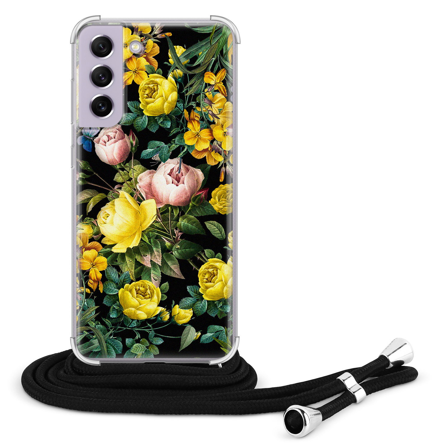 Leuke Telefoonhoesjes Samsung Galaxy S21 FE hoesje met koord - Bloemen geel