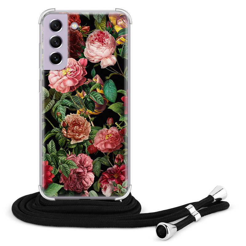 Leuke Telefoonhoesjes Samsung Galaxy S21 FE hoesje met koord - Rode bloemen