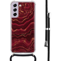 Leuke Telefoonhoesjes Samsung Galaxy S21 FE hoesje met koord - Marmer rood agate