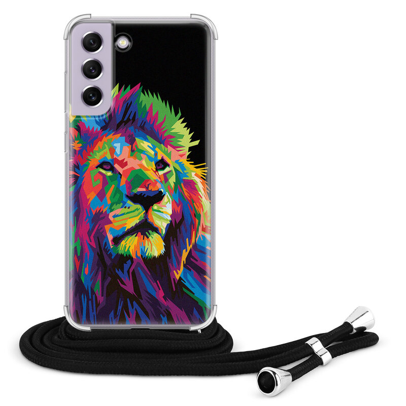Leuke Telefoonhoesjes Samsung Galaxy S21 FE hoesje met koord - Leeuw pop art
