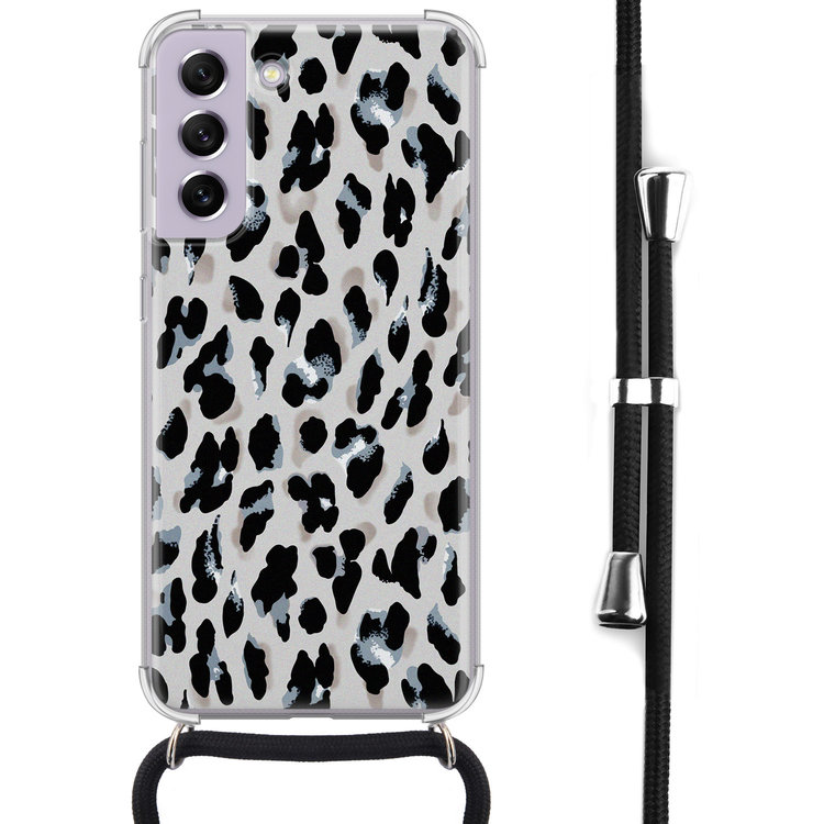 Leuke Telefoonhoesjes Samsung Galaxy S21 FE hoesje met koord - Luipaard grijs