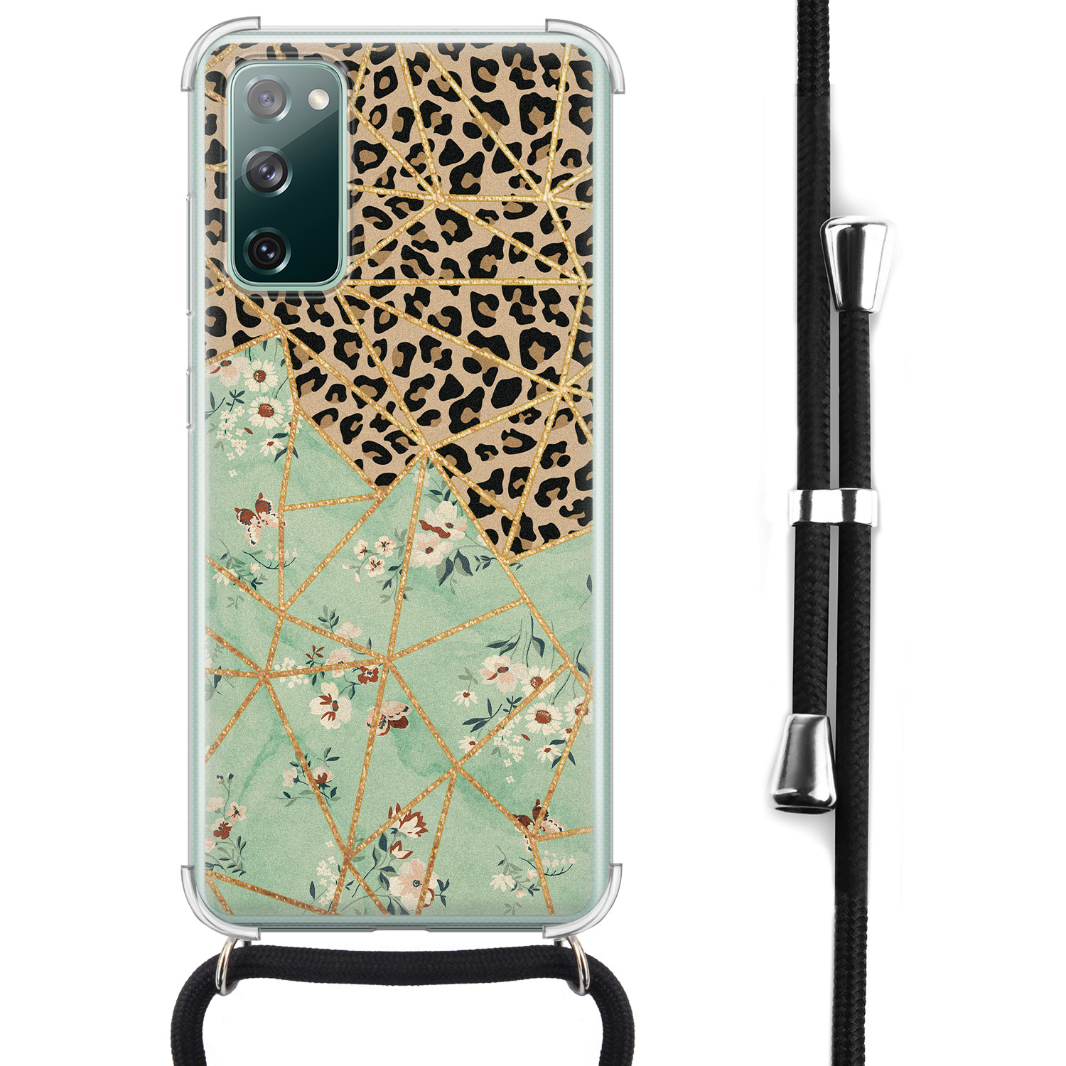 Leuke Telefoonhoesjes Samsung Galaxy S20 FE hoesje met koord - Luipaard flower print