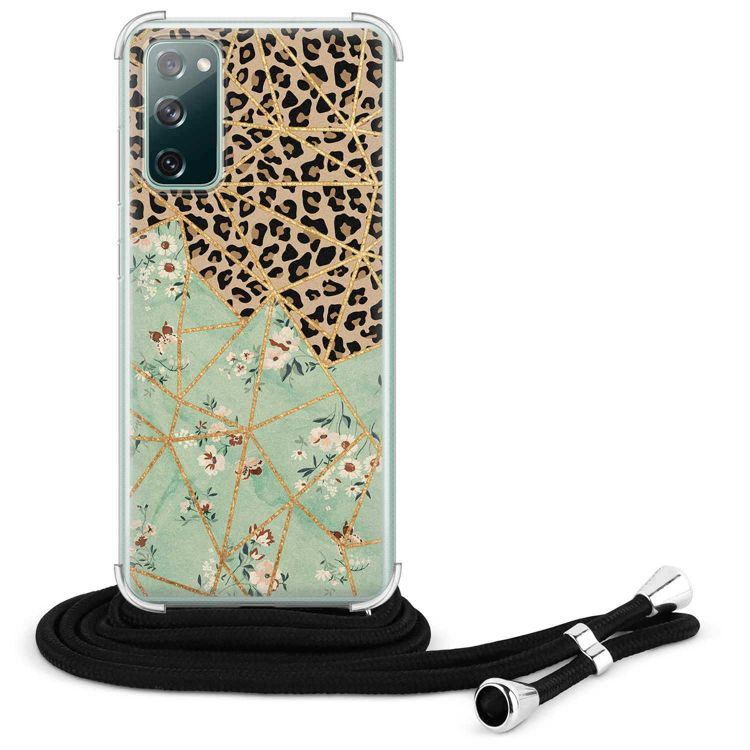 Leuke Telefoonhoesjes Samsung Galaxy S20 FE hoesje met koord - Luipaard flower print