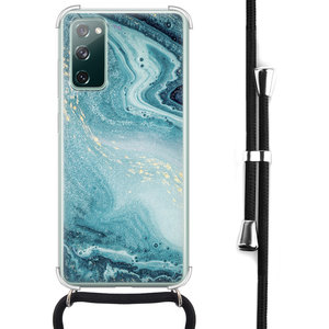 Leuke Telefoonhoesjes Samsung Galaxy S20 FE hoesje met koord - Marmer blauw