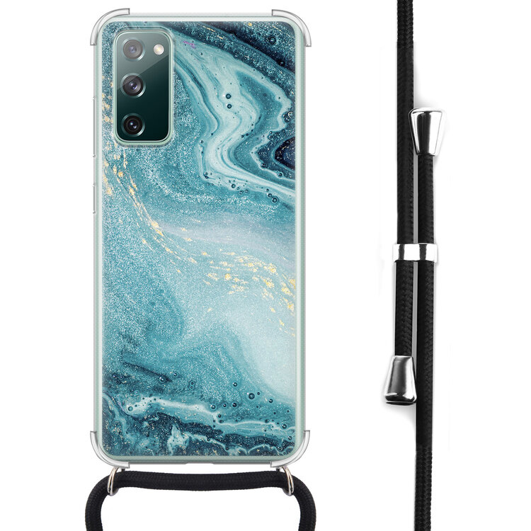 Leuke Telefoonhoesjes Samsung Galaxy S20 FE hoesje met koord - Marmer blauw