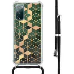 Leuke Telefoonhoesjes Samsung Galaxy S20 FE hoesje met koord - Green cubes