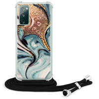 Leuke Telefoonhoesjes Samsung Galaxy S20 FE hoesje met koord - Marmer blauw swirl