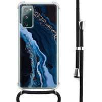 Leuke Telefoonhoesjes Samsung Galaxy S20 FE hoesje met koord - Marmer lagoon blauw