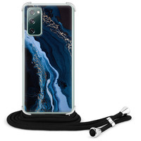 Leuke Telefoonhoesjes Samsung Galaxy S20 FE hoesje met koord - Marmer lagoon blauw