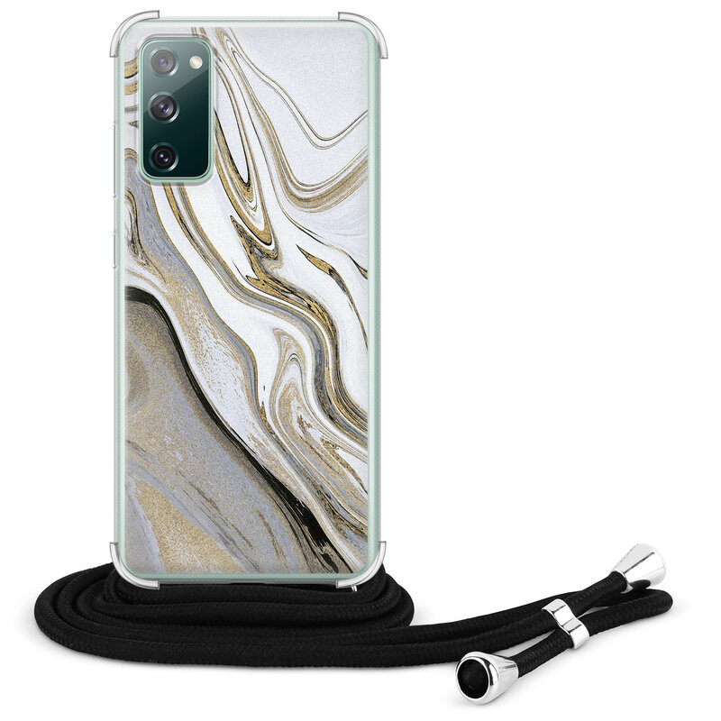 Leuke Telefoonhoesjes Samsung Galaxy S20 FE hoesje met koord - Marmer wit goud