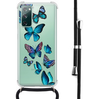 Leuke Telefoonhoesjes Samsung Galaxy S20 FE hoesje met koord - Vlinders blauw