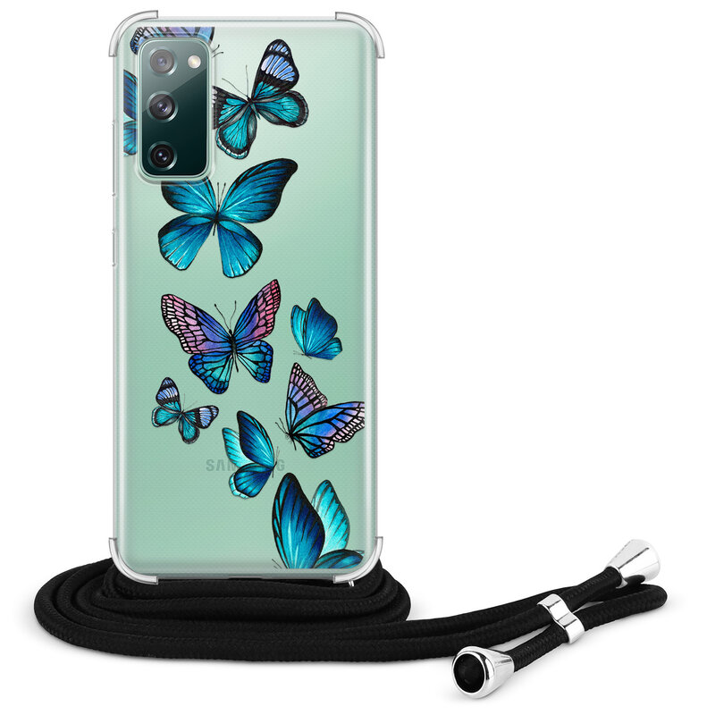Leuke Telefoonhoesjes Samsung Galaxy S20 FE hoesje met koord - Vlinders blauw