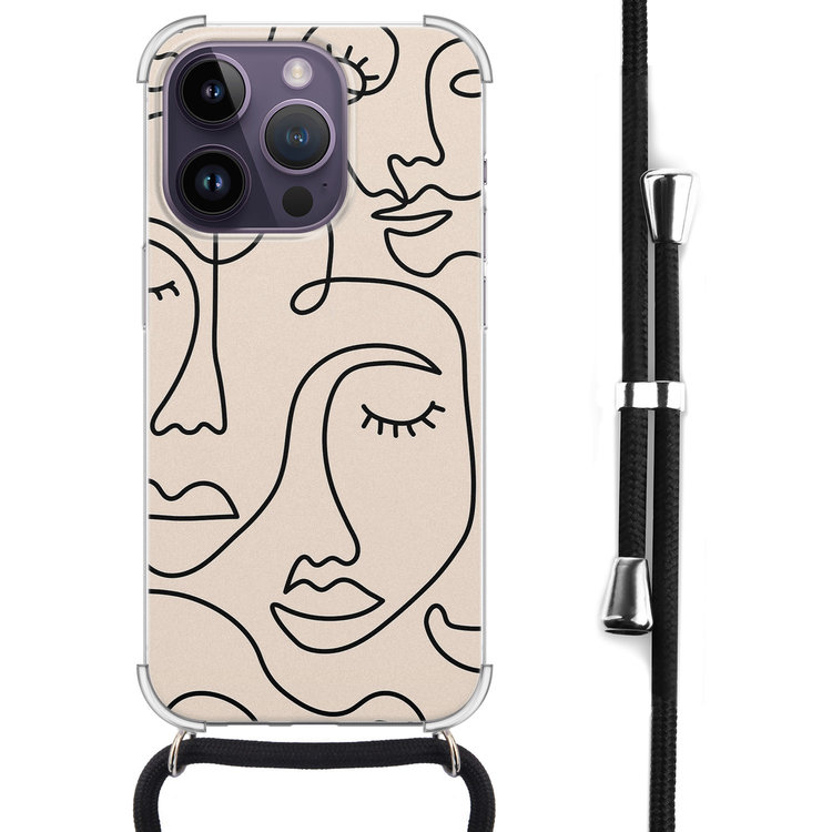 Leuke Telefoonhoesjes iPhone 14 Pro Max hoesje met koord - Abstract faces