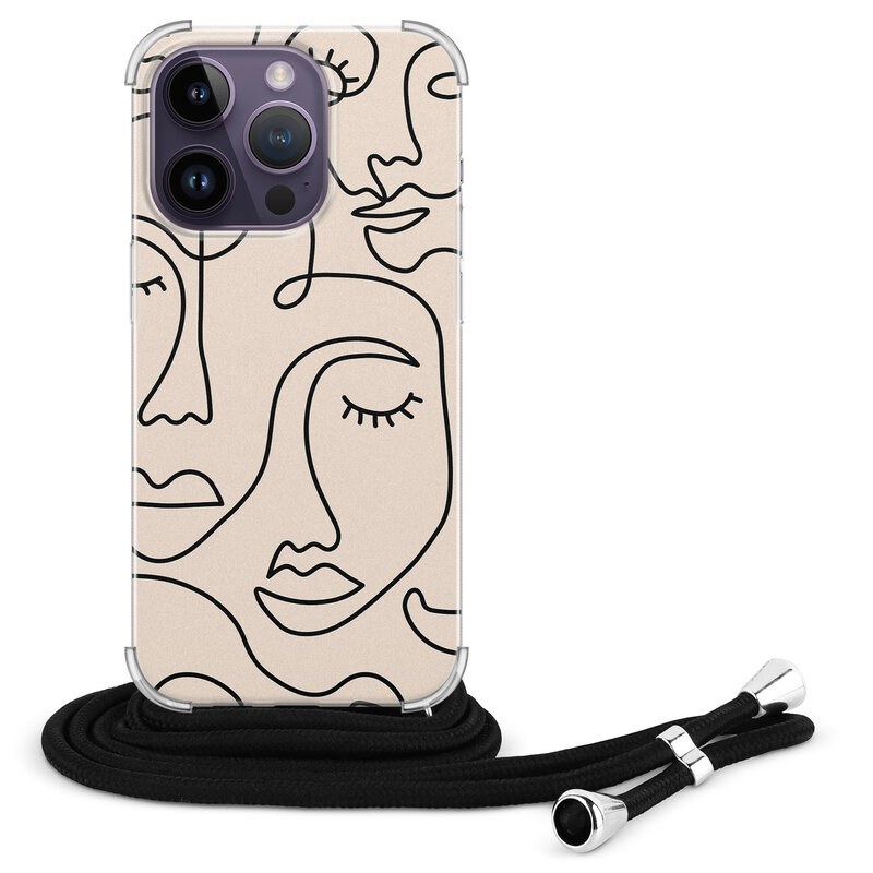 Leuke Telefoonhoesjes iPhone 14 Pro Max hoesje met koord - Abstract faces