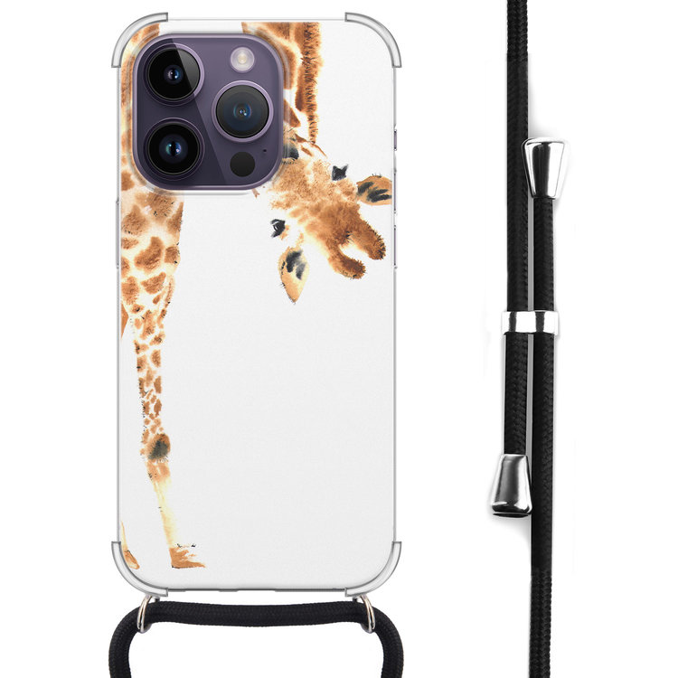 Leuke Telefoonhoesjes iPhone 14 Pro Max hoesje met koord - Giraffe peekaboo