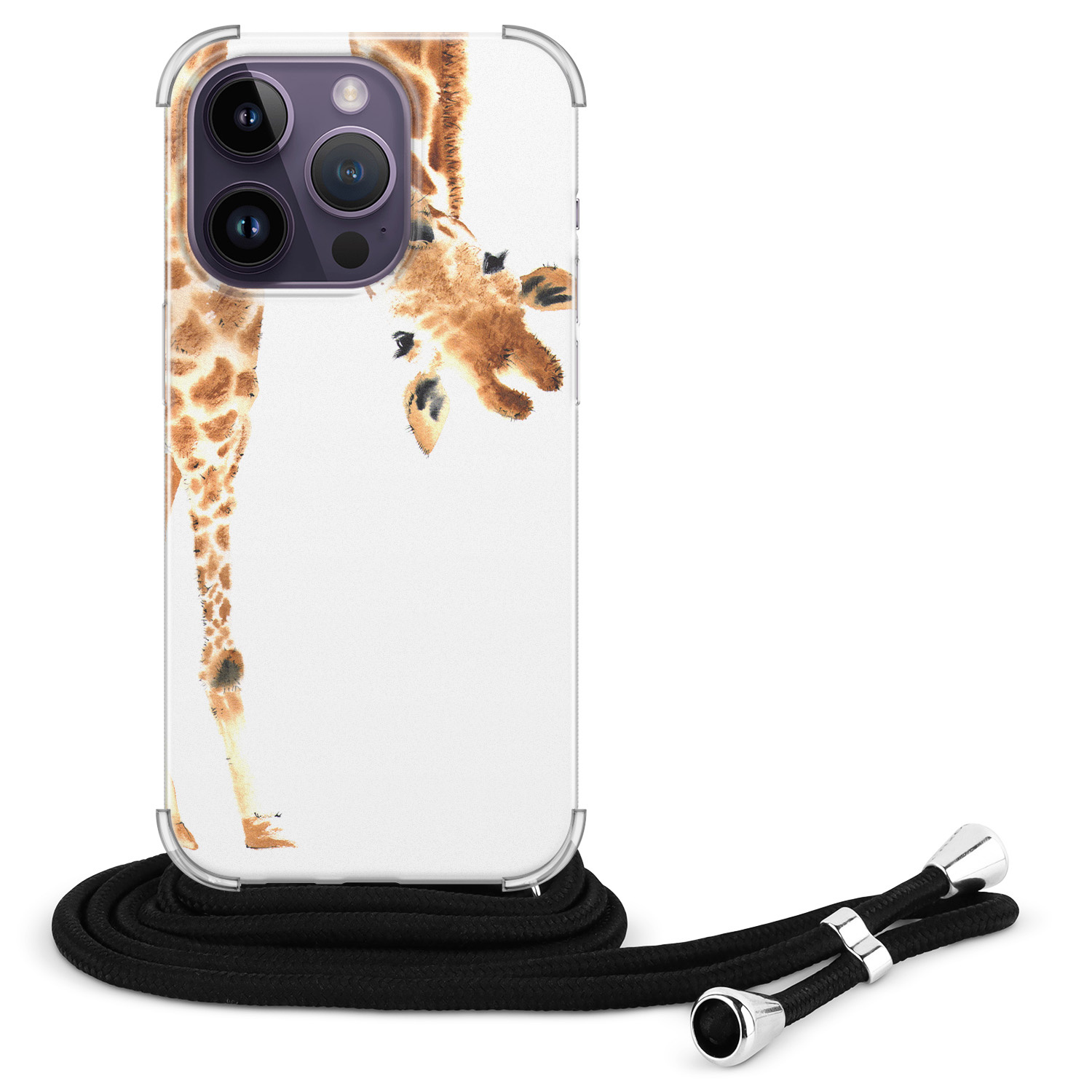 Leuke Telefoonhoesjes iPhone 14 Pro Max hoesje met koord - Giraffe peekaboo