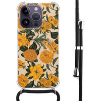 Leuke Telefoonhoesjes iPhone 14 Pro Max hoesje met koord - Retro flowers