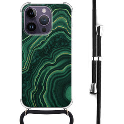 Leuke Telefoonhoesjes iPhone 14 Pro Max hoesje met koord - Marmer groen agate