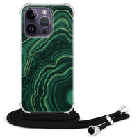 Leuke Telefoonhoesjes iPhone 14 Pro Max hoesje met koord - Marmer groen agate