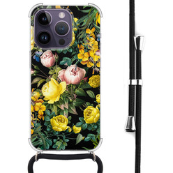 Leuke Telefoonhoesjes iPhone 14 Pro Max hoesje met koord - Bloemen geel