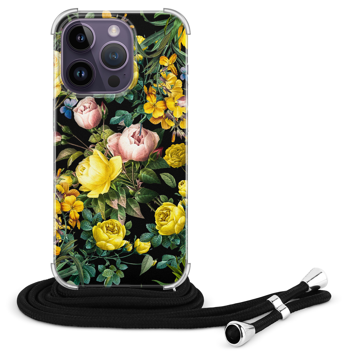 Leuke Telefoonhoesjes iPhone 14 Pro Max hoesje met koord - Bloemen geel