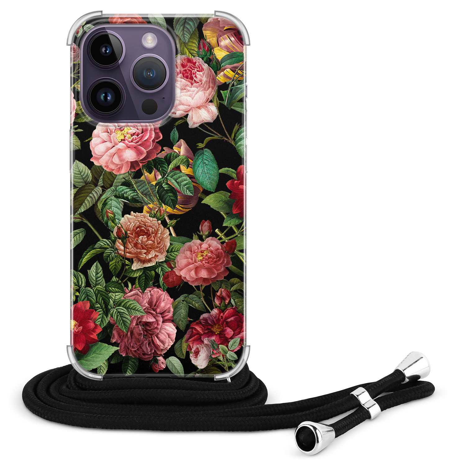 Leuke Telefoonhoesjes iPhone 14 Pro Max hoesje met koord - Rode bloemen