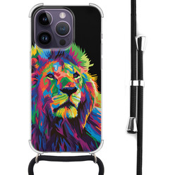 Leuke Telefoonhoesjes iPhone 14 Pro Max hoesje met koord - Leeuw pop art