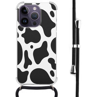Leuke Telefoonhoesjes iPhone 14 Pro Max hoesje met koord - Koeienprint