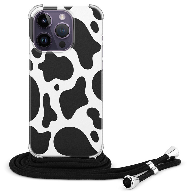 Leuke Telefoonhoesjes iPhone 14 Pro Max hoesje met koord - Koeienprint