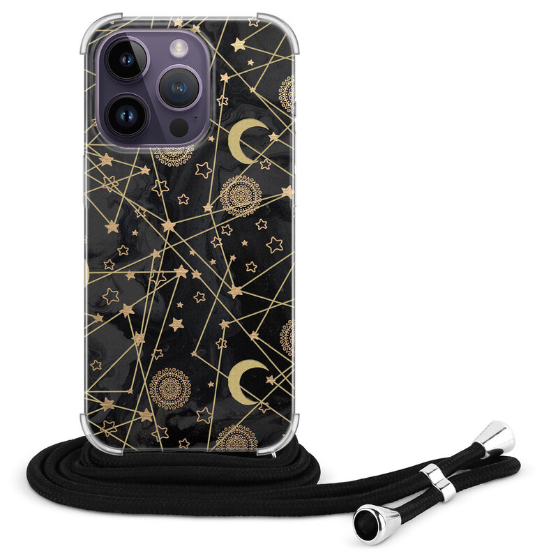 Leuke Telefoonhoesjes iPhone 14 Pro Max hoesje met koord - Sun, moon, stars