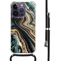 Leuke Telefoonhoesjes iPhone 14 Pro Max hoesje met koord - Marble swirl