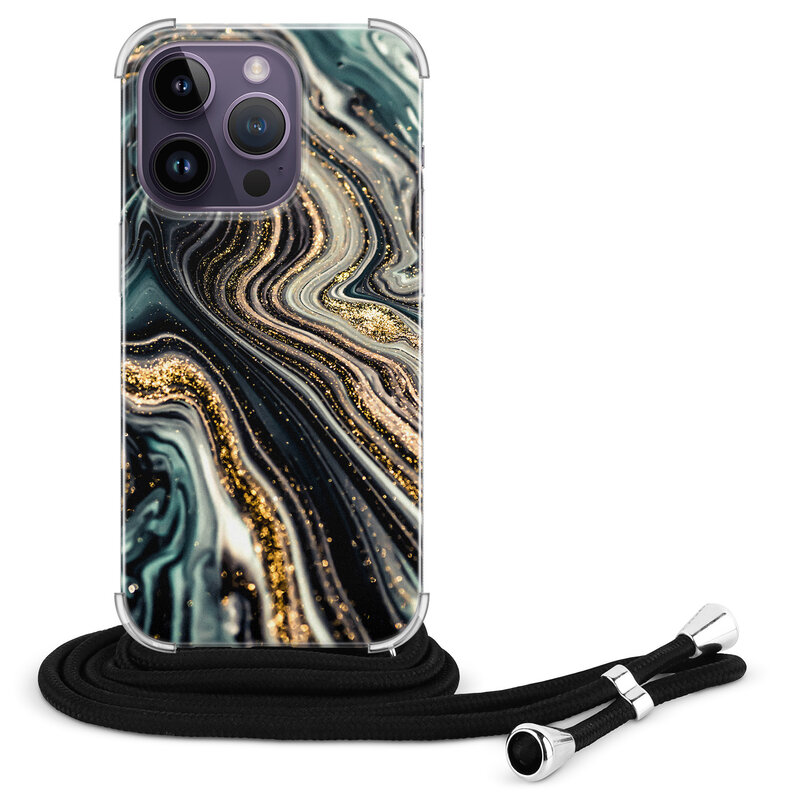Leuke Telefoonhoesjes iPhone 14 Pro Max hoesje met koord - Marble swirl