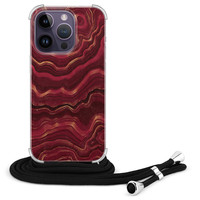 Leuke Telefoonhoesjes iPhone 14 Pro Max hoesje met koord - Marmer rood agate