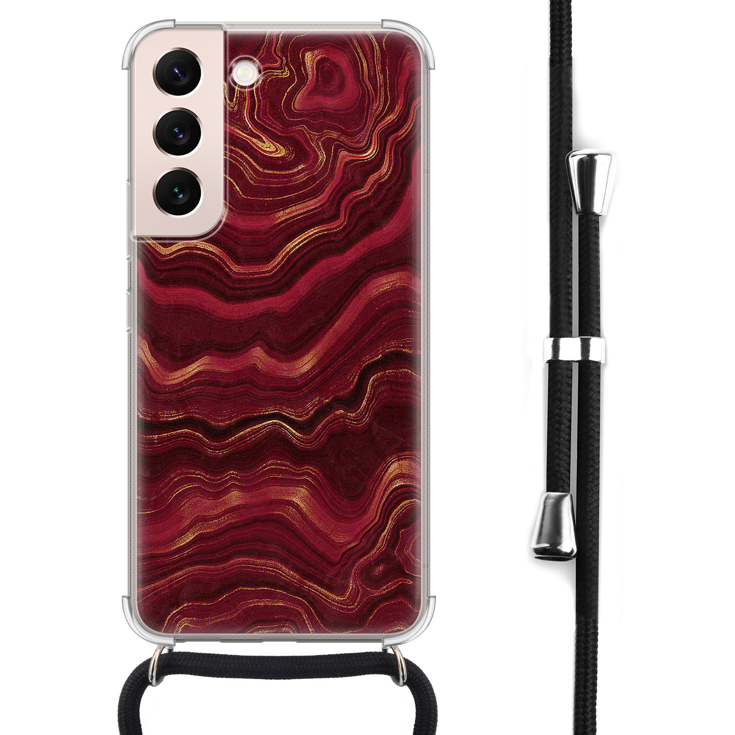 Leuke Telefoonhoesjes Samsung Galaxy S22 hoesje met koord - Marmer rood agate