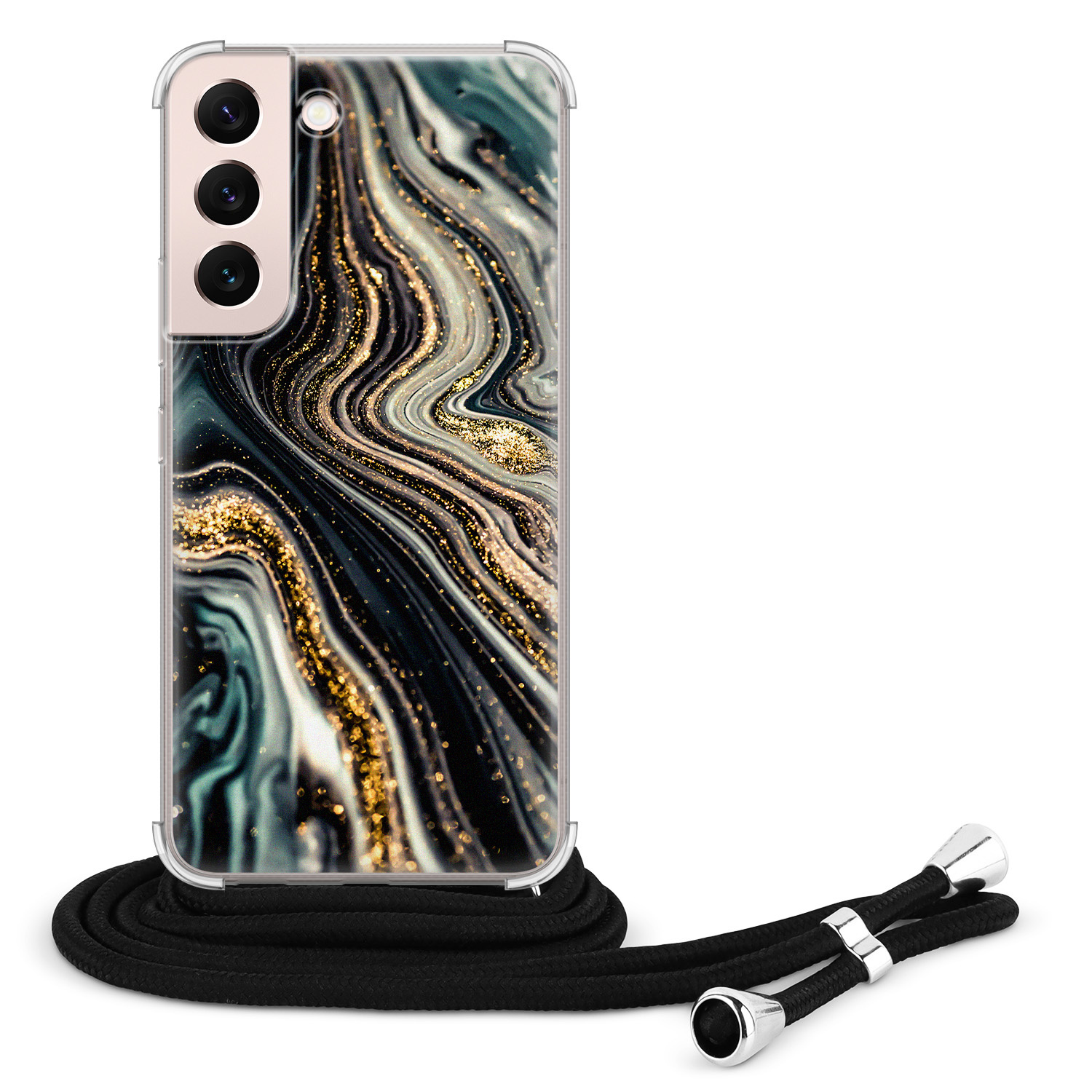 Leuke Telefoonhoesjes Samsung Galaxy S22 hoesje met koord - Marble swirl