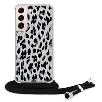 Leuke Telefoonhoesjes Samsung Galaxy S22 hoesje met koord - Luipaard grijs