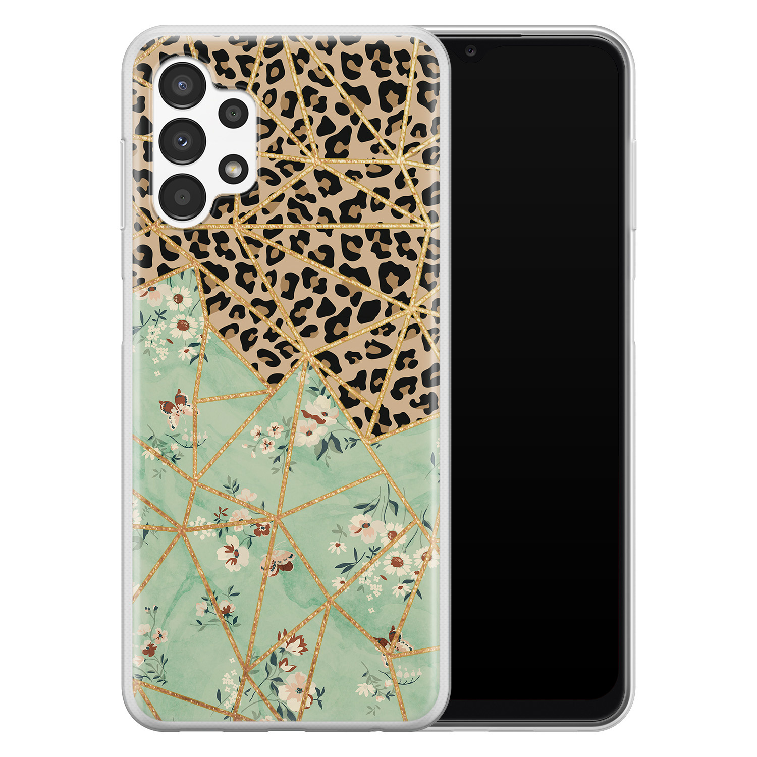 Leuke Telefoonhoesjes Samsung Galaxy A13 4G siliconen hoesje - Luipaard flower print