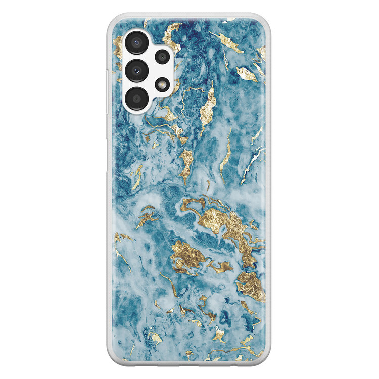 Leuke Telefoonhoesjes Samsung Galaxy A13 4G siliconen hoesje - Goud blauw marmer