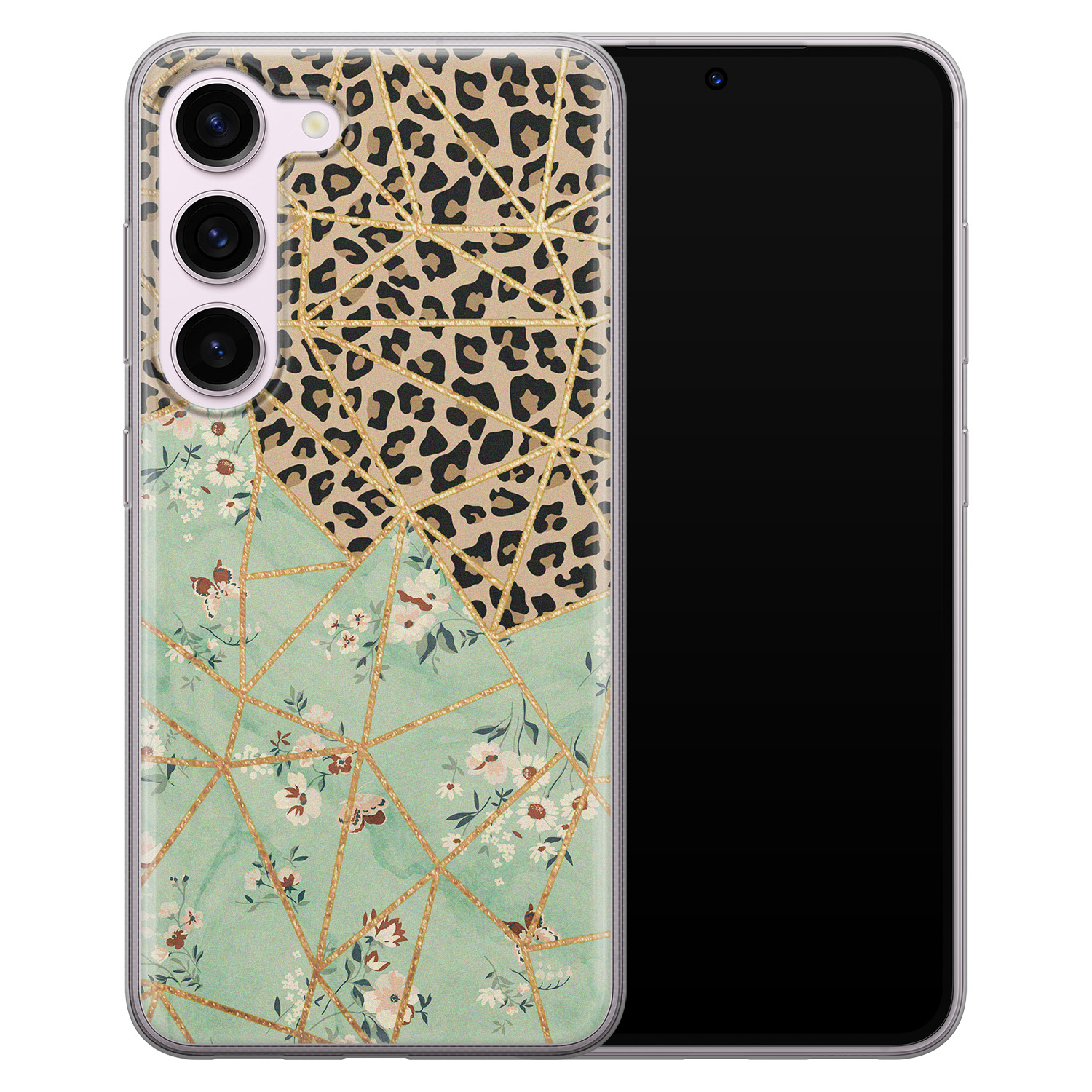 Leuke Telefoonhoesjes Samsung Galaxy S23 siliconen hoesje - Luipaard flower print