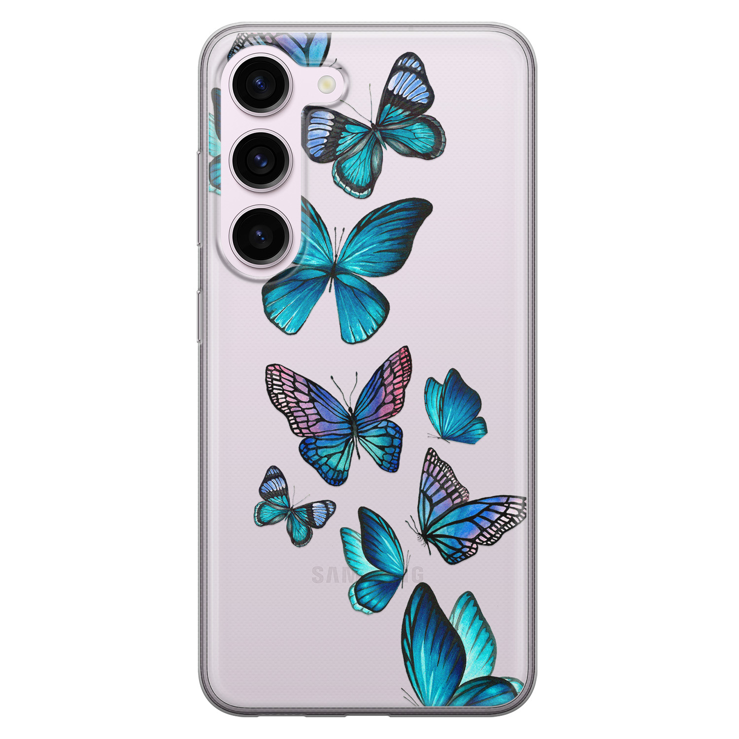 Leuke Telefoonhoesjes Samsung Galaxy S23 siliconen hoesje - Vlinders blauw