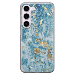 Leuke Telefoonhoesjes Samsung Galaxy S23 siliconen hoesje - Goud blauw marmer