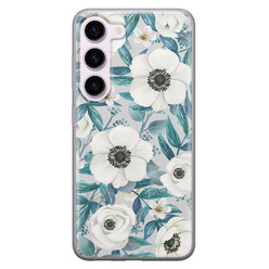 Leuke Telefoonhoesjes Samsung Galaxy S23 siliconen hoesje - Witte bloemen