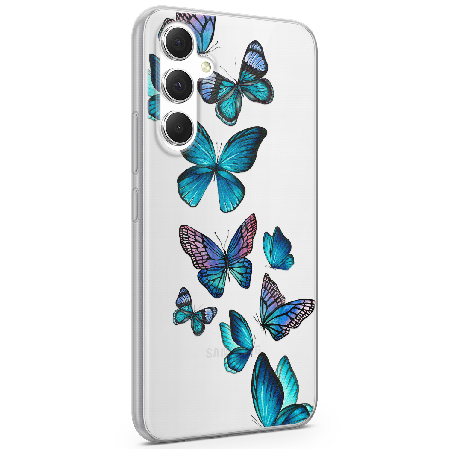 Leuke Telefoonhoesjes Samsung Galaxy A54 siliconen hoesje - Vlinders blauw