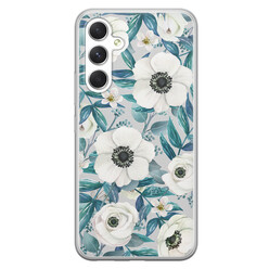 Leuke Telefoonhoesjes Samsung Galaxy A54 siliconen hoesje - Witte bloemen