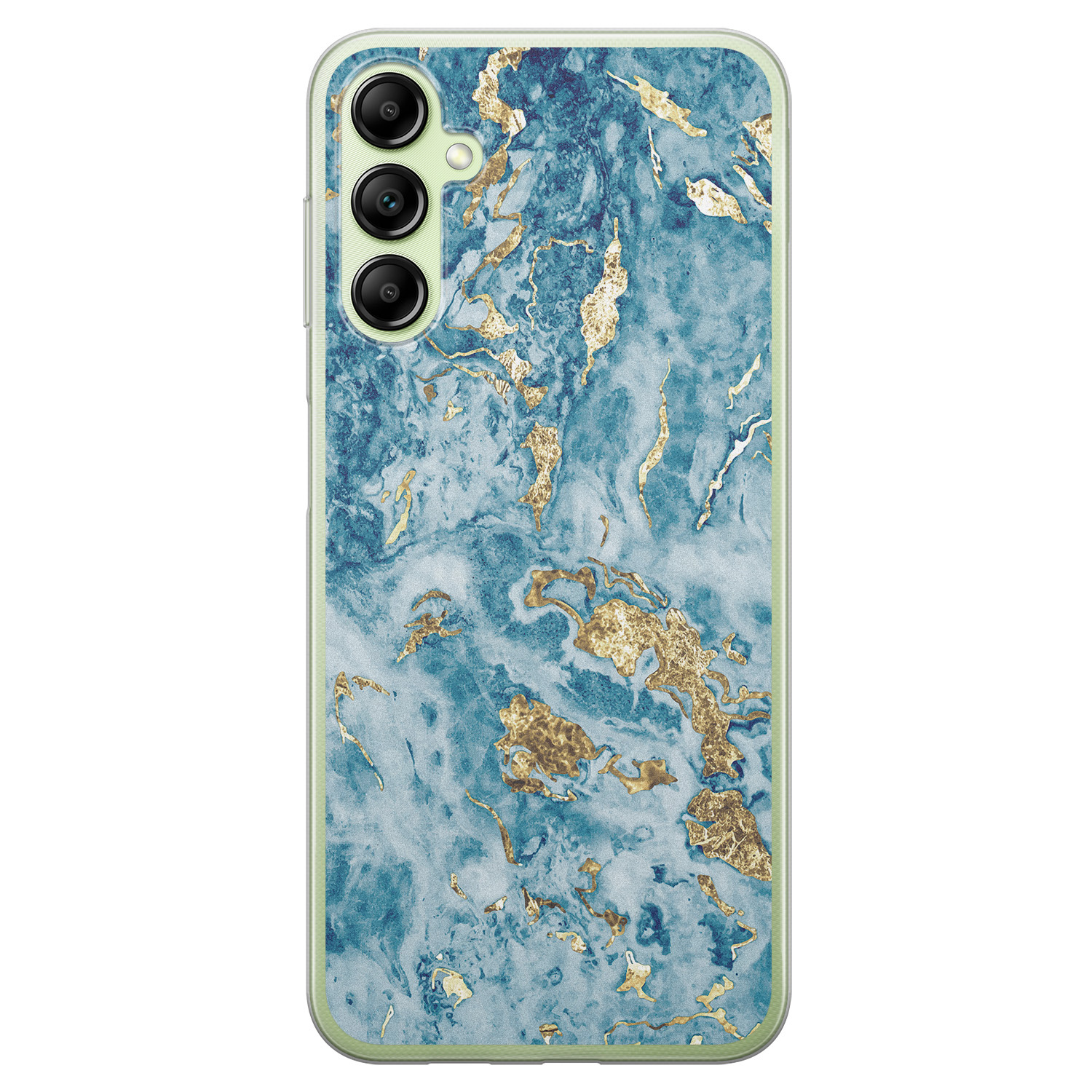 Leuke Telefoonhoesjes Samsung Galaxy A14 siliconen hoesje - Goud blauw marmer