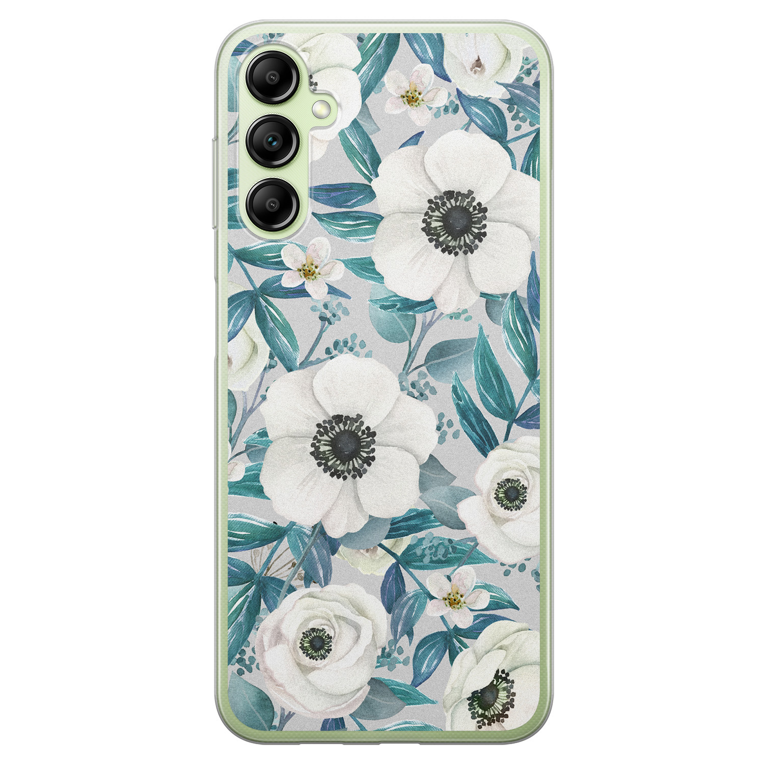 Leuke Telefoonhoesjes Samsung Galaxy A14 siliconen hoesje - Witte bloemen