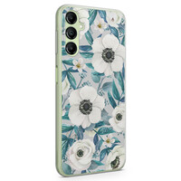 Leuke Telefoonhoesjes Samsung Galaxy A14 siliconen hoesje - Witte bloemen