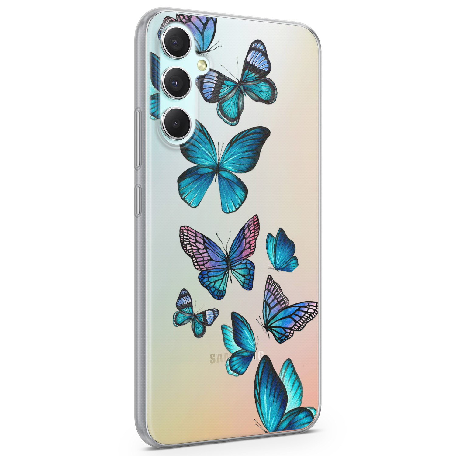 Leuke Telefoonhoesjes Samsung Galaxy A34 siliconen hoesje - Vlinders blauw