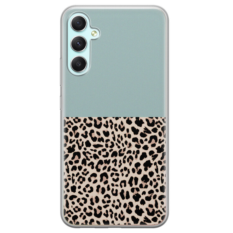 Leuke Telefoonhoesjes Samsung Galaxy A34 siliconen hoesje - Luipaard mint